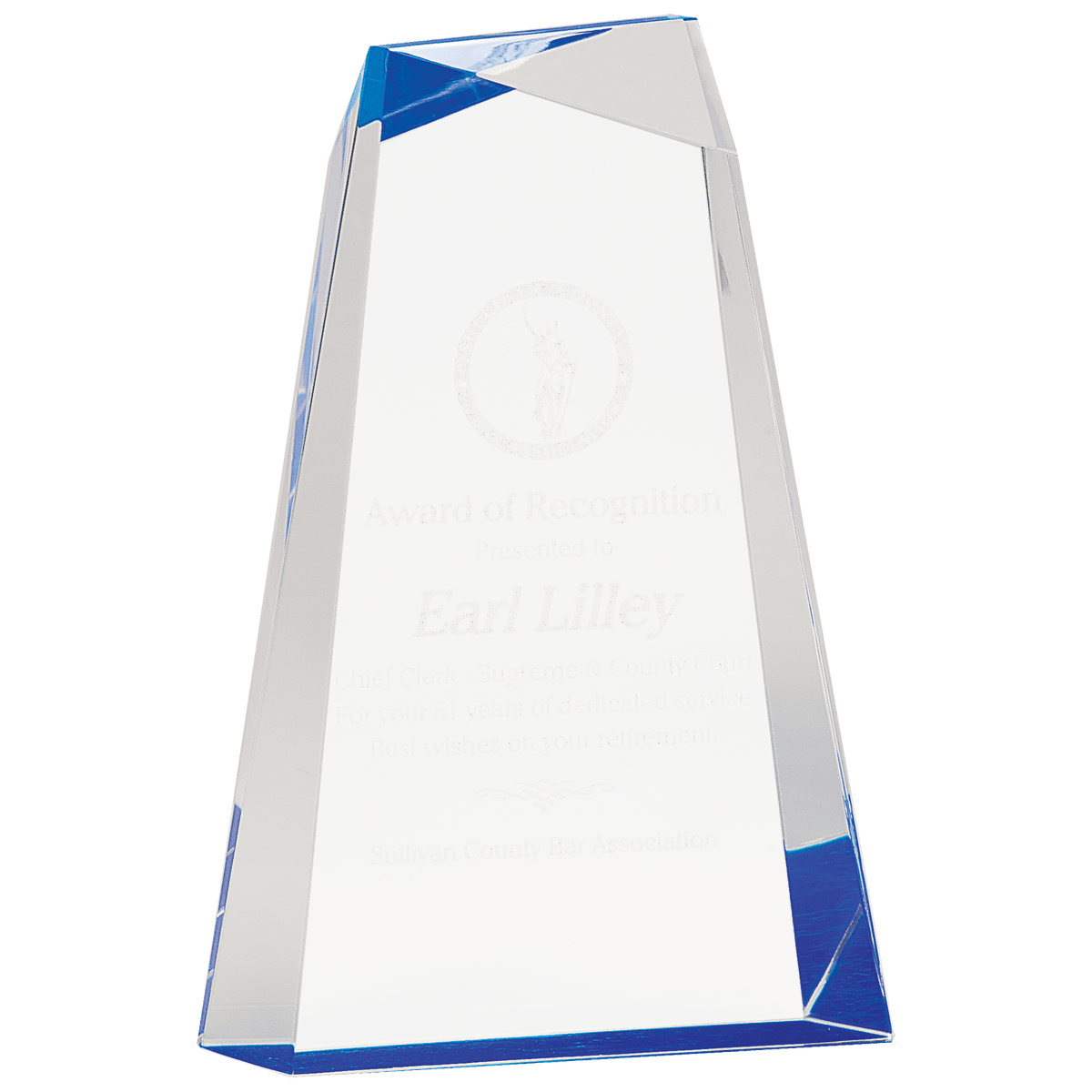 9" Blue Facet Wedge Acrylic Award