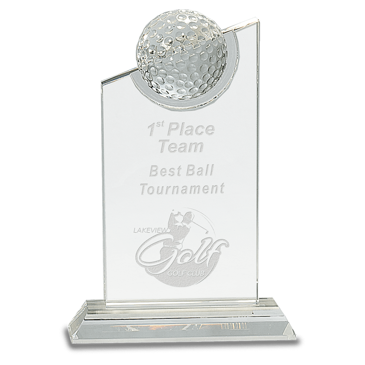 8" Clear Crystal with Inset Crystal Golf Ball on Clear Base