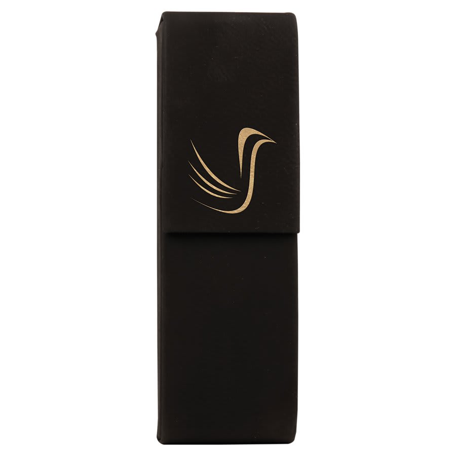 6 1/2" x 2" Laserable Leatherette Double Pen Case - Black/Gold