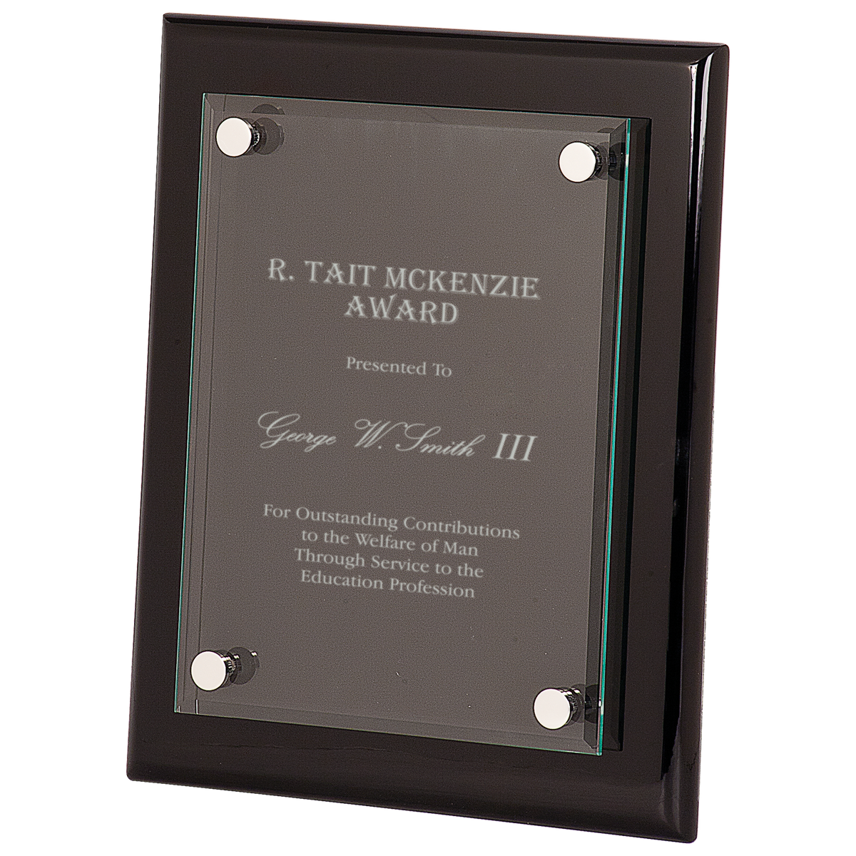 8" x 10" Piano Finish Floating Glass Plaque - Black
