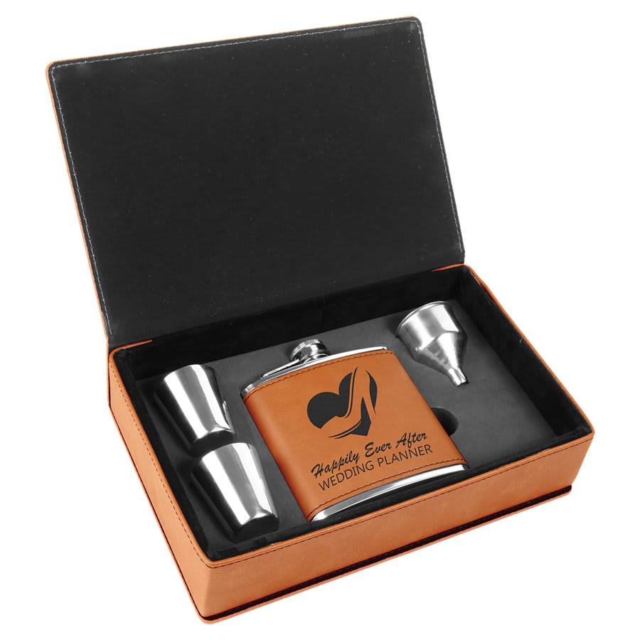 Rawhide 6 oz. Laserable Leatherette Flask Gift Set