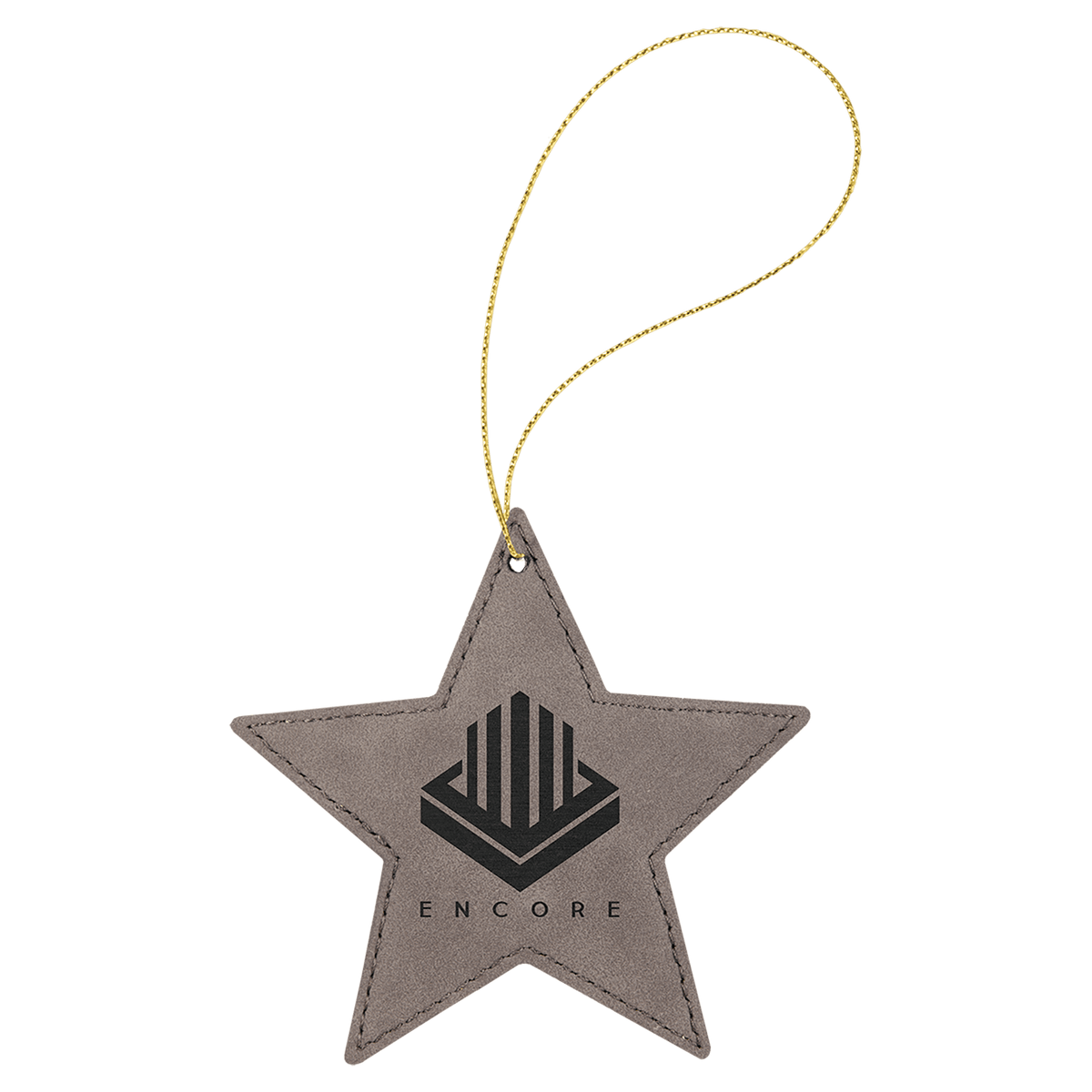 Laserable Leatherette Star Ornament with Gold String - Gray