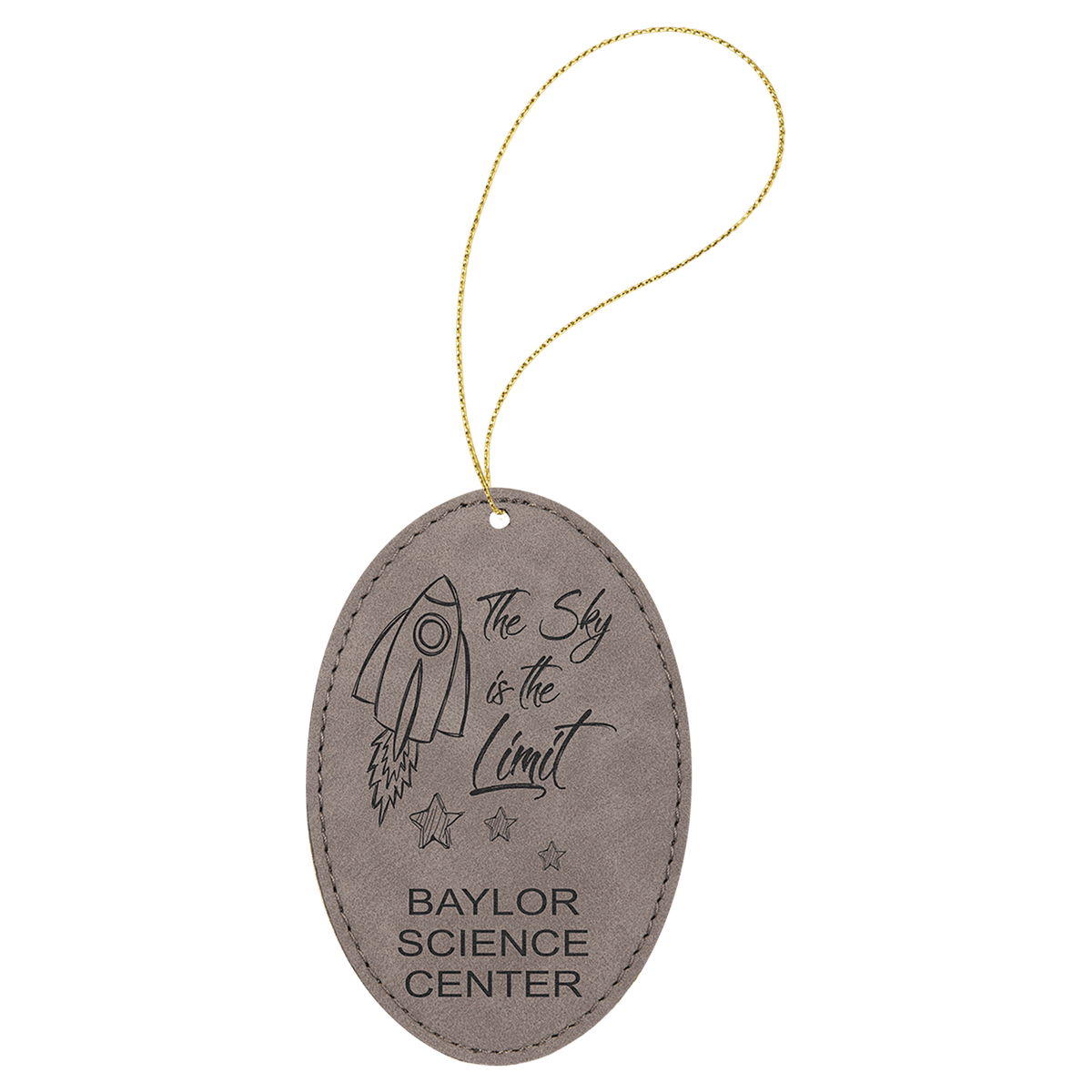 Laserable Leatherette Oval Ornament with Gold String - Gray