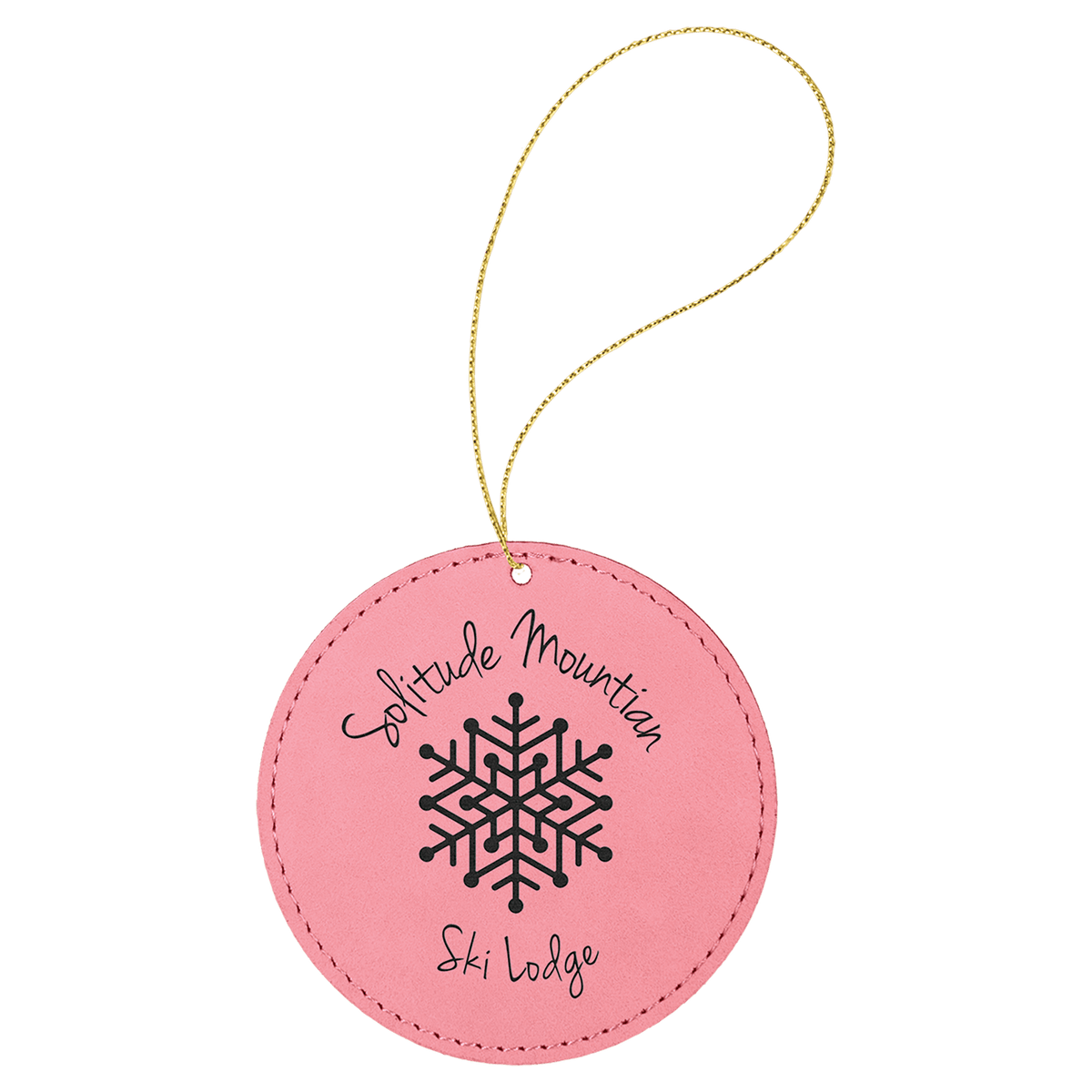 Laserable Leatherette Round Ornament with Gold String - Pink