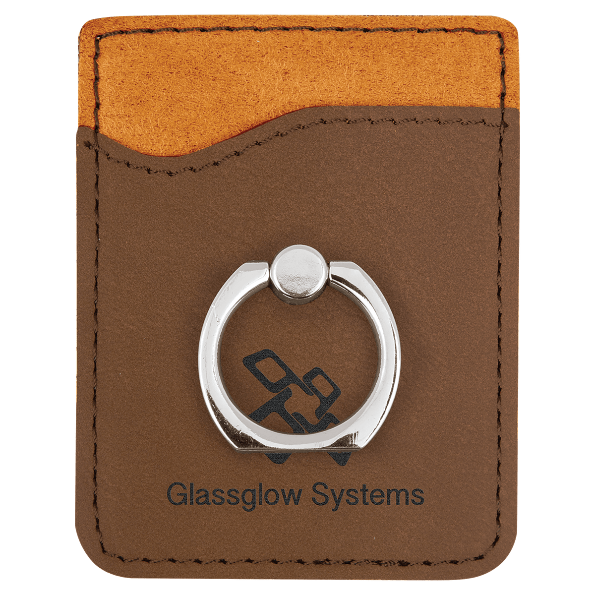 Laserable Leatherette Phone Wallet with Silver Ring - Dark Brown