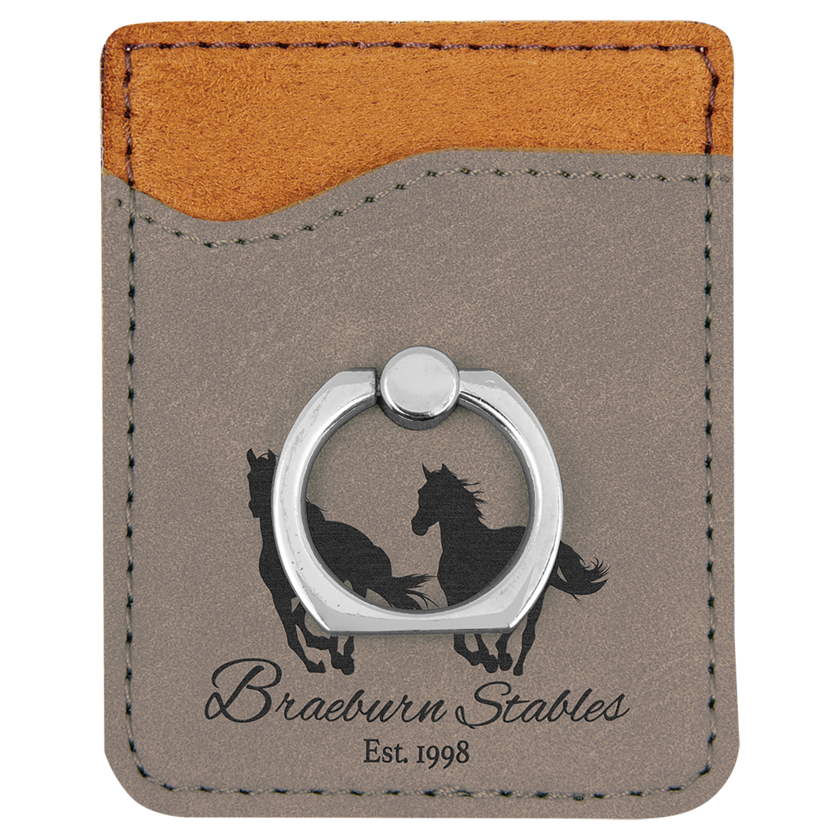 Laserable Leatherette Phone Wallet with Silver Ring - Gray