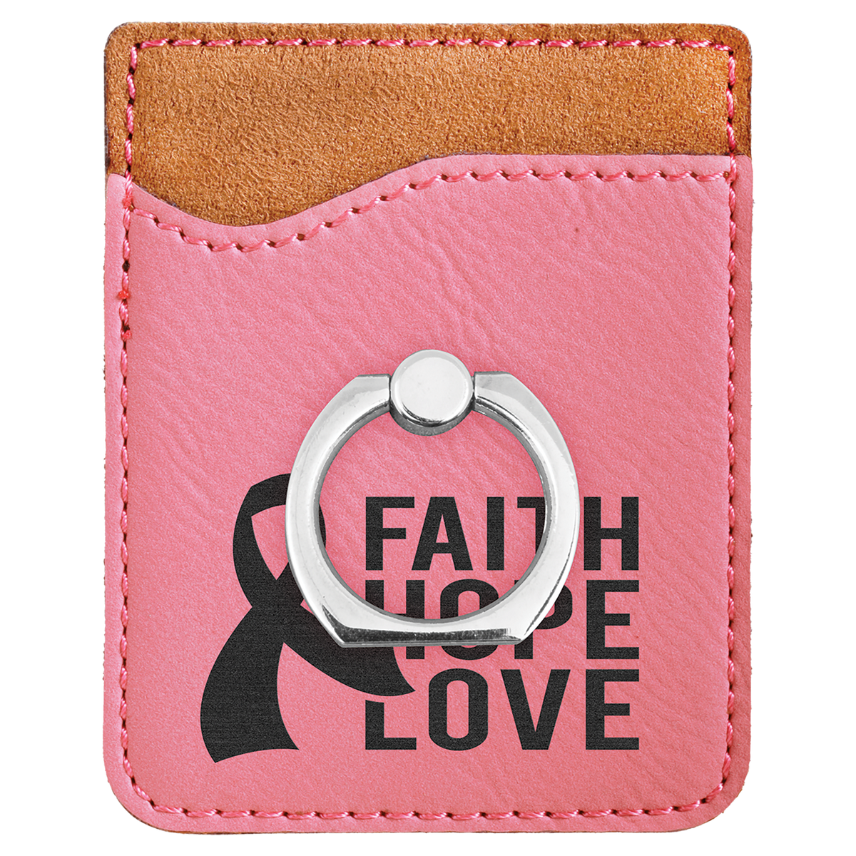 Laserable Leatherette Phone Wallet with Silver Ring - Pink