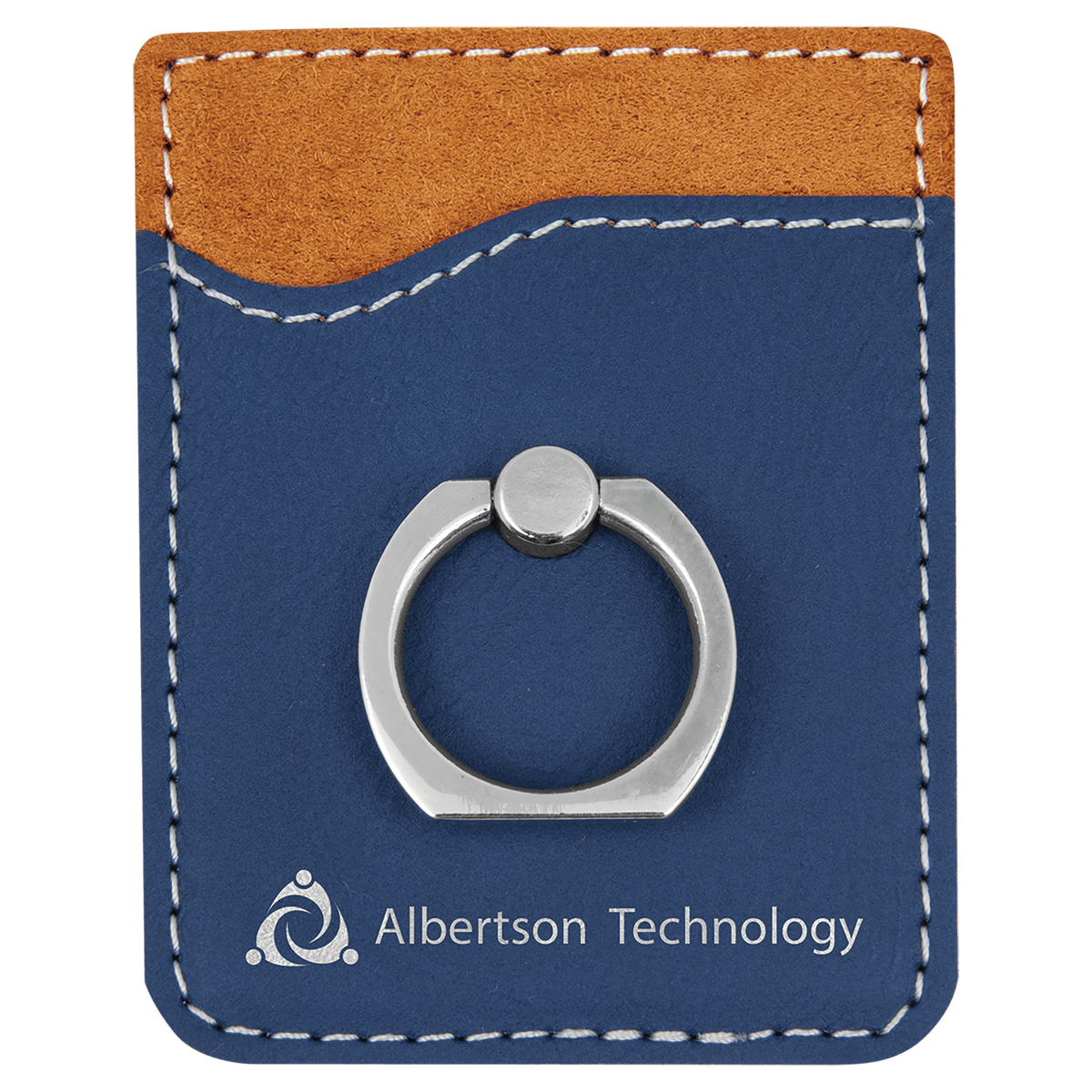 Laserable Leatherette Phone Wallet with Silver Ring - Blue/Silver