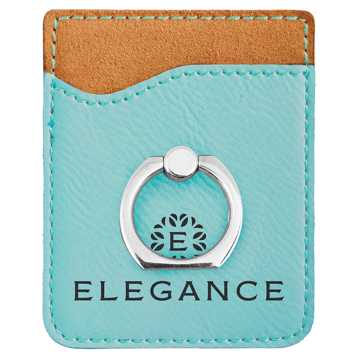 Laserable Leatherette Phone Wallet with Silver Ring - Teal