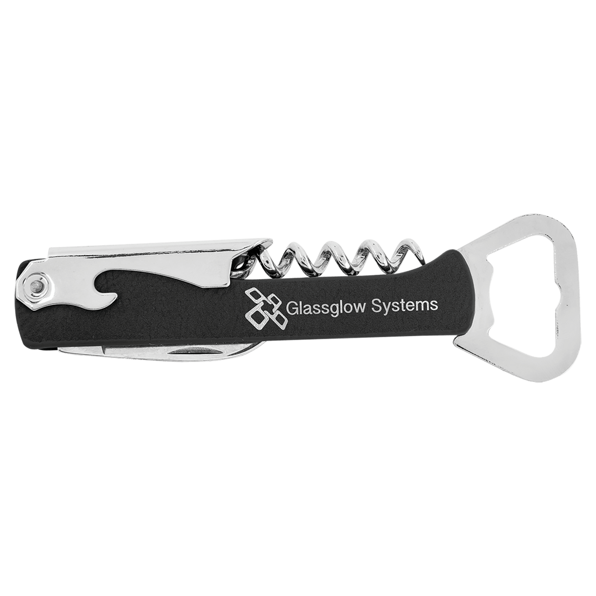 Black/Silver Laserable Leatherette Wine Bottle Opener