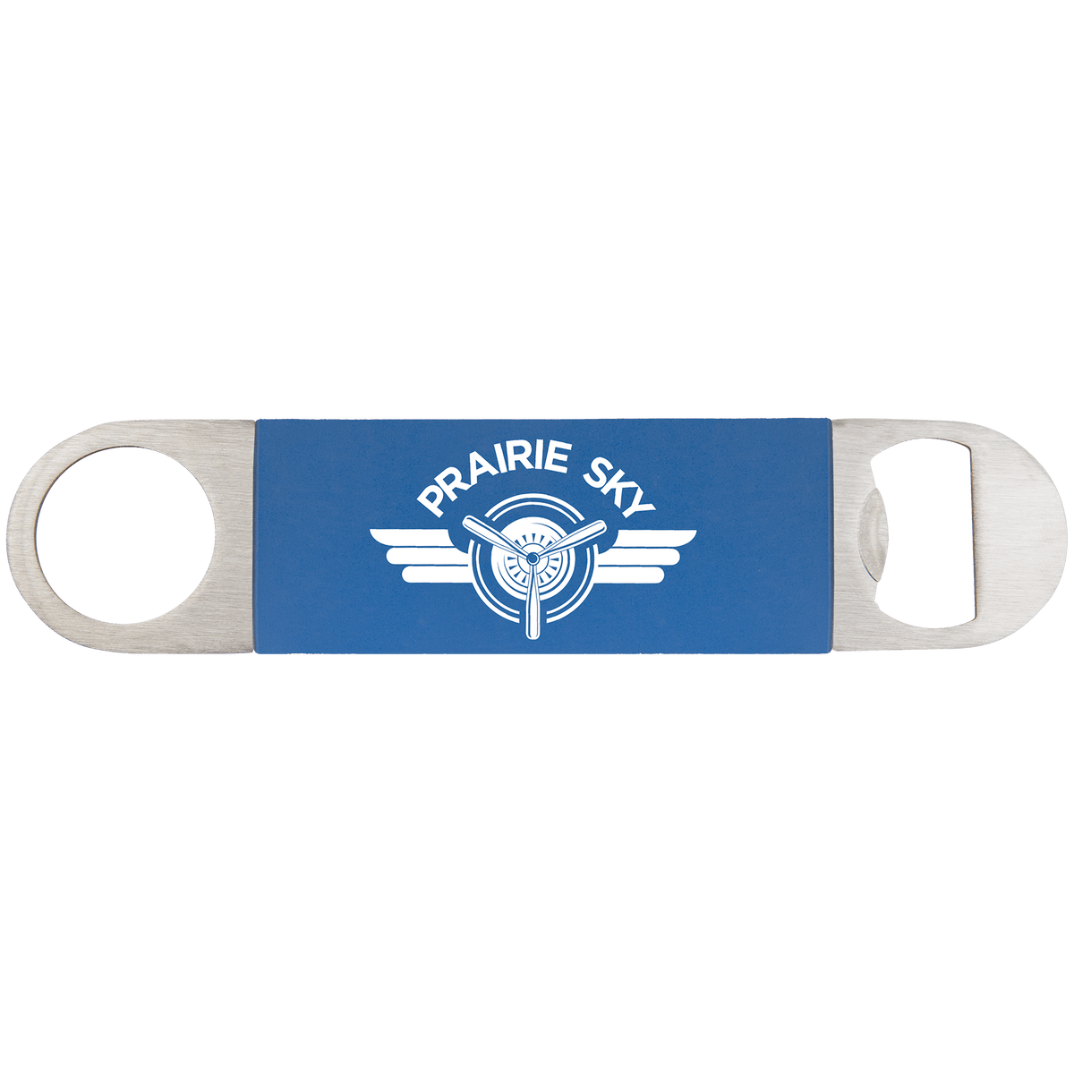 Blue White 1 1/2" x 7" Bottle Opener with Silicone Grip