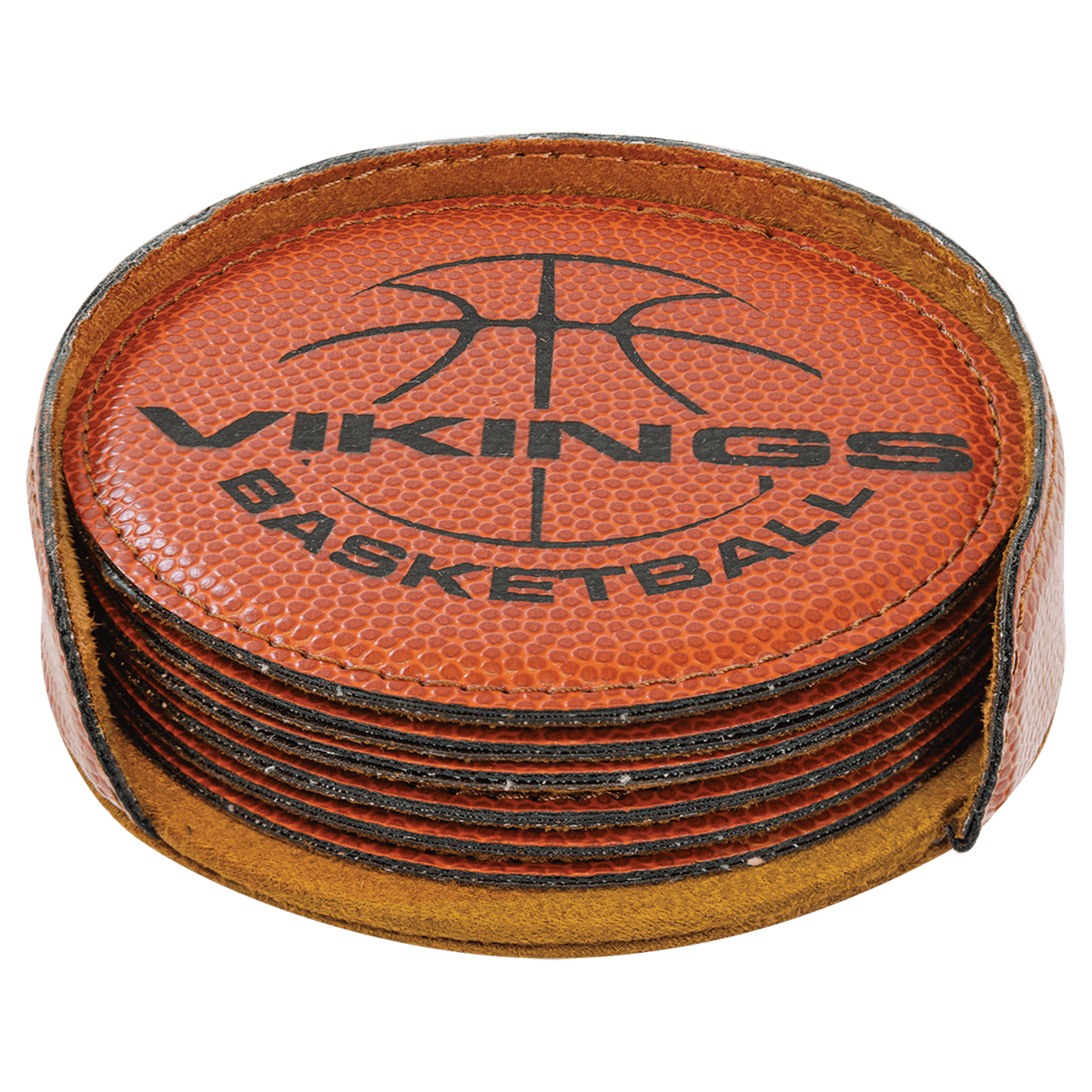 Basketball 4" Round Laserable Leatherette 6-Coaster Set