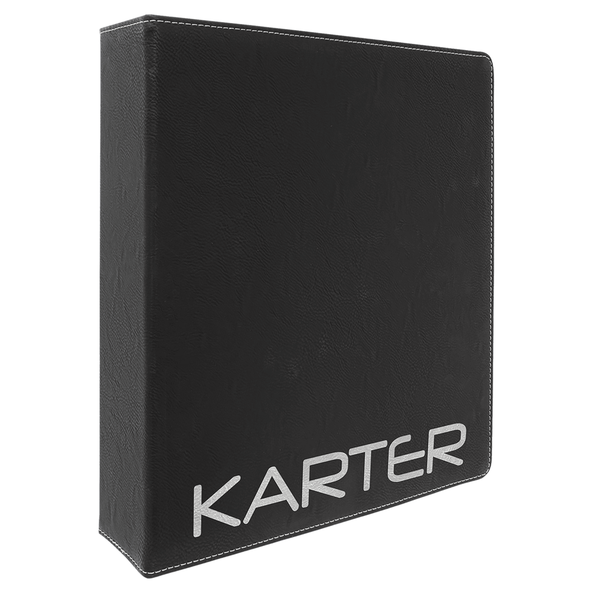 11" x 11 1/2" Black/Silver Laserable Leatherette 3 Ring Binder with 2" Slant D Rings