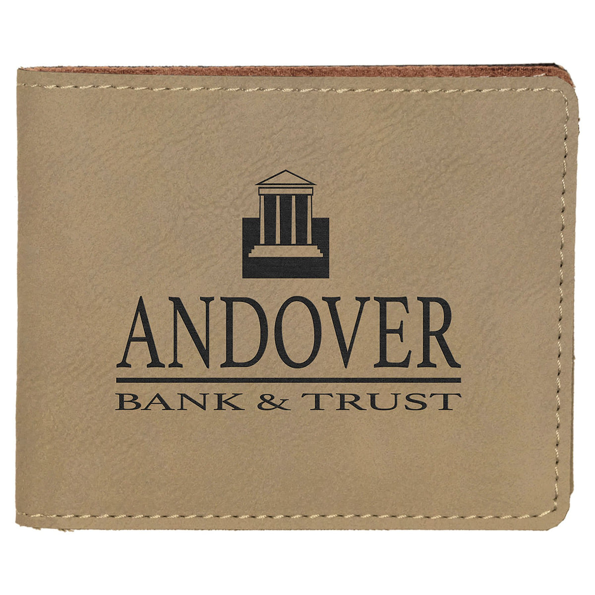 4 1/2" x 3 1/2" Laserable Leatherette Bifold Wallet - Light Brown
