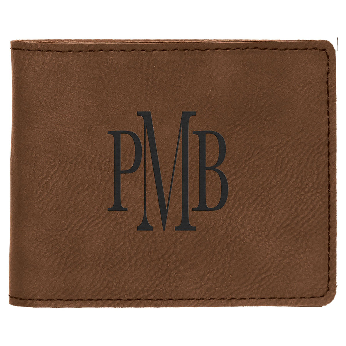 4 1/2" x 3 1/2" Laserable Leatherette Bifold Wallet - Dark Brown