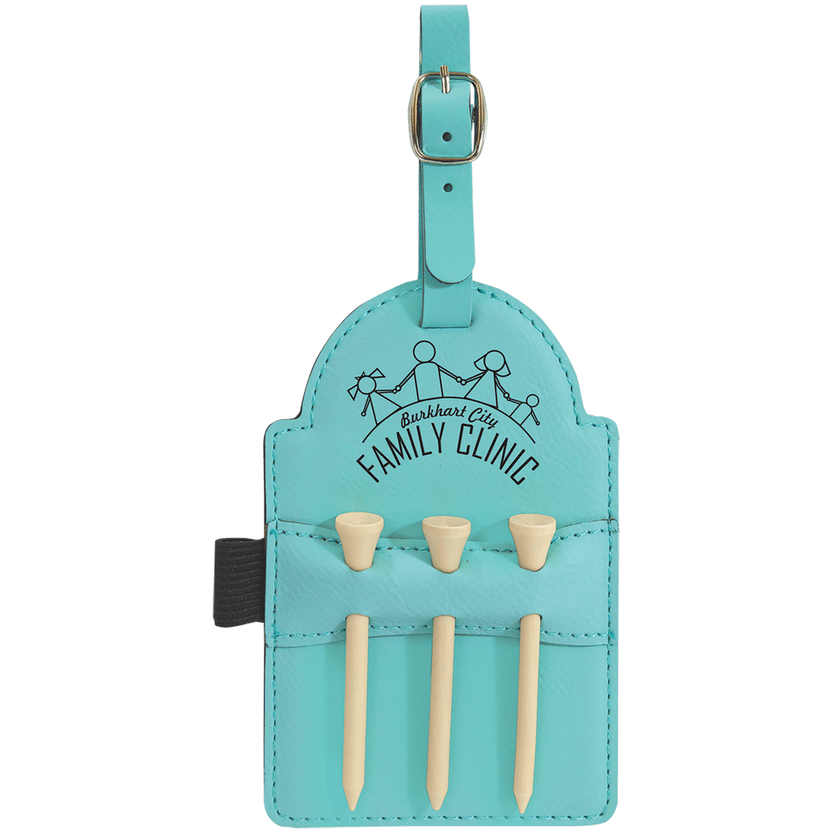 5" x 3 1/4" Laserable Leatherette Golf Bag Tag with 3 Wooden Tees - Teal