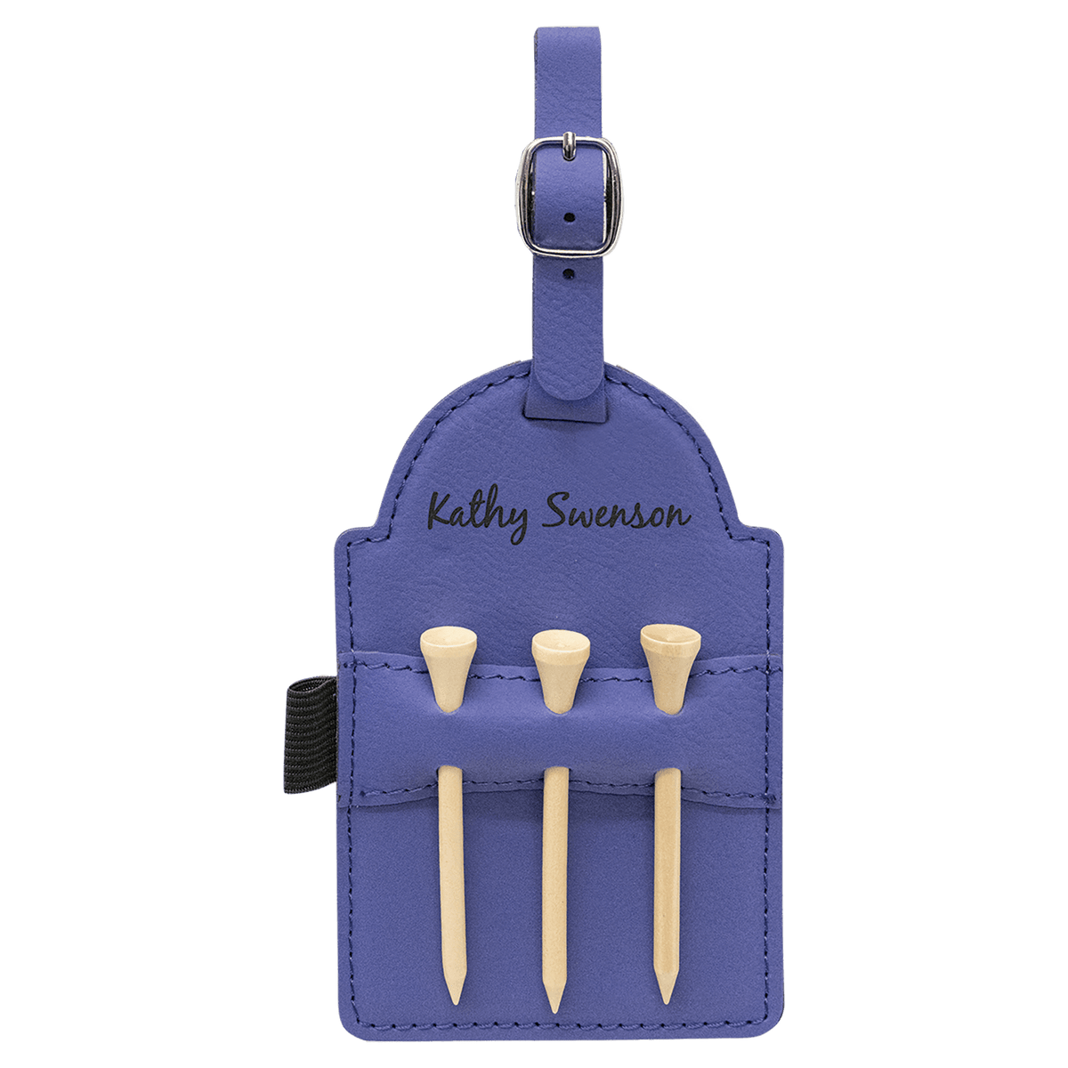 5" x 3 1/4" Laserable Leatherette Golf Bag Tag with 3 Wooden Tees - Purple