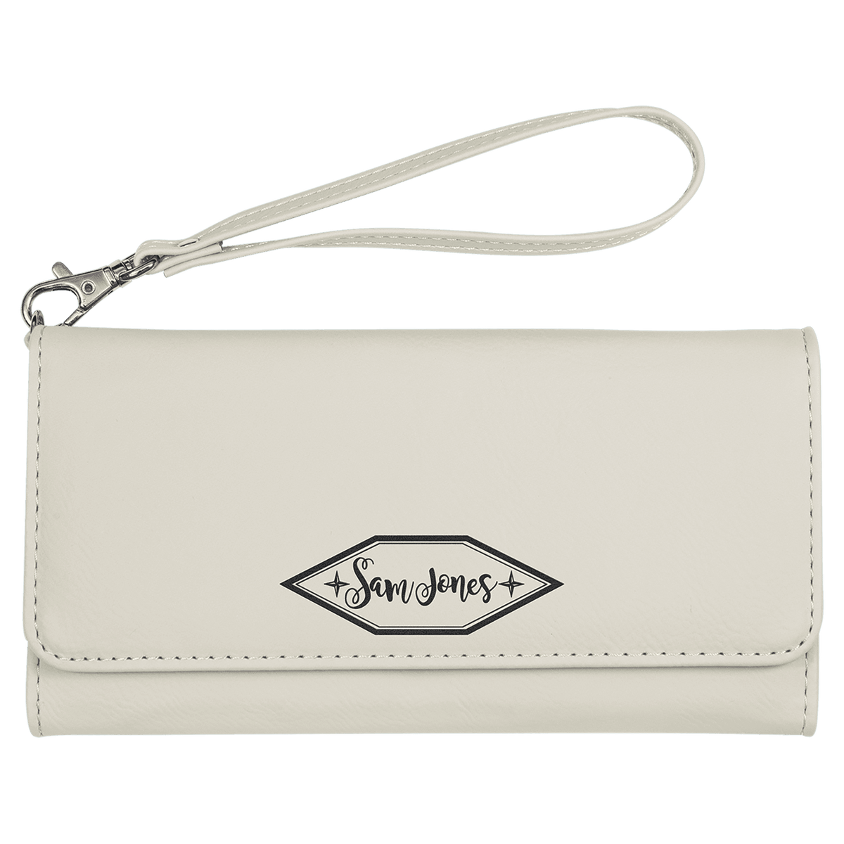 7 1/2" x 4" Laserable Leatherette Wallet with Strap - White