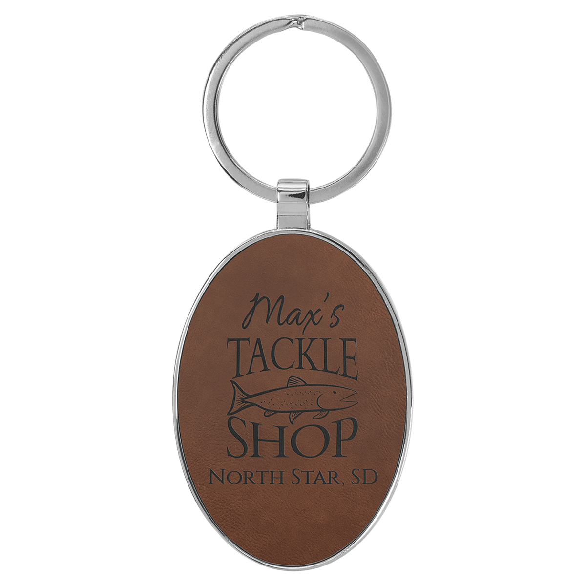 3" x 1 3/4" Laserable Leatherette/Metal Oval Keychain - Dark Brown