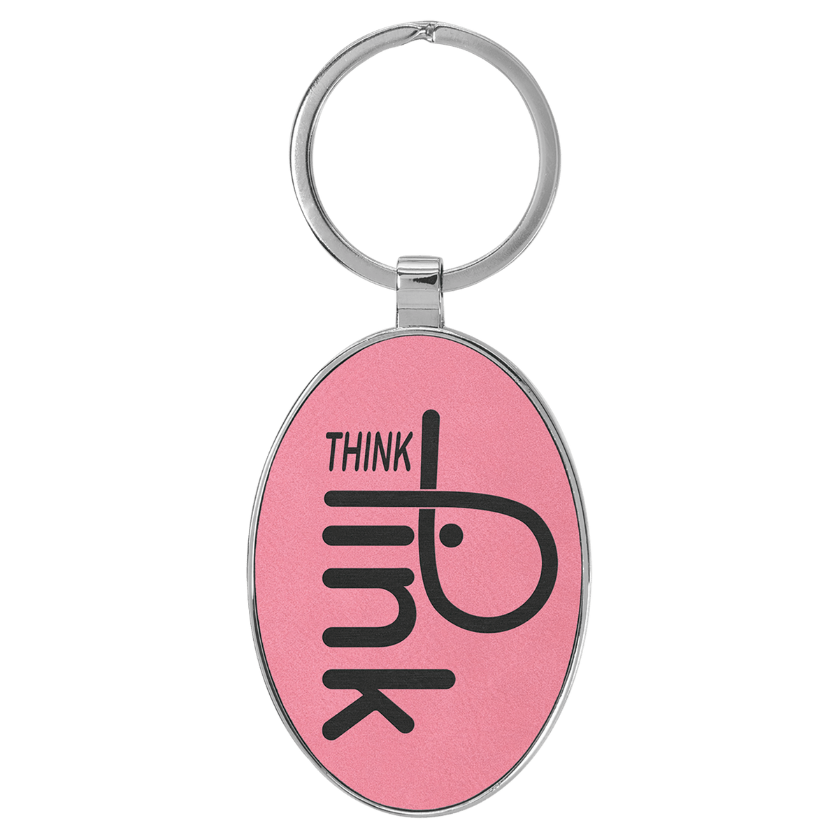 3" x 1 3/4" Laserable Leatherette/Metal Oval Keychain - Pink