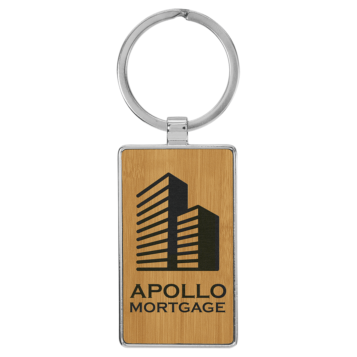 2 3/4" x 1 1/4" Laserable Leatherette/Metal Rectangle Keychain - Bamboo