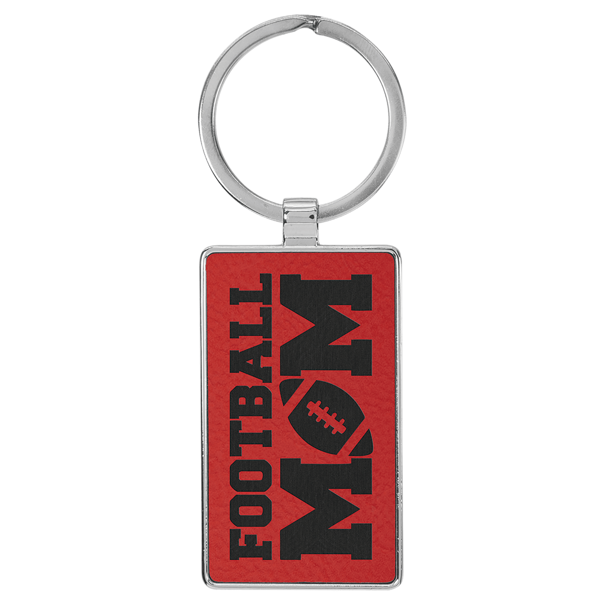 2 3/4" x 1 1/4" Laserable Leatherette/Metal Rectangle Keychain - Red