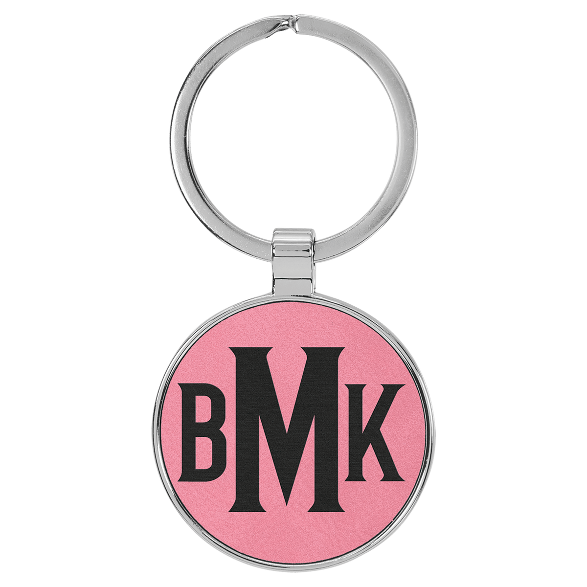 1 1/2" Laserable Leatherette/Metal Round Keychain - Pink