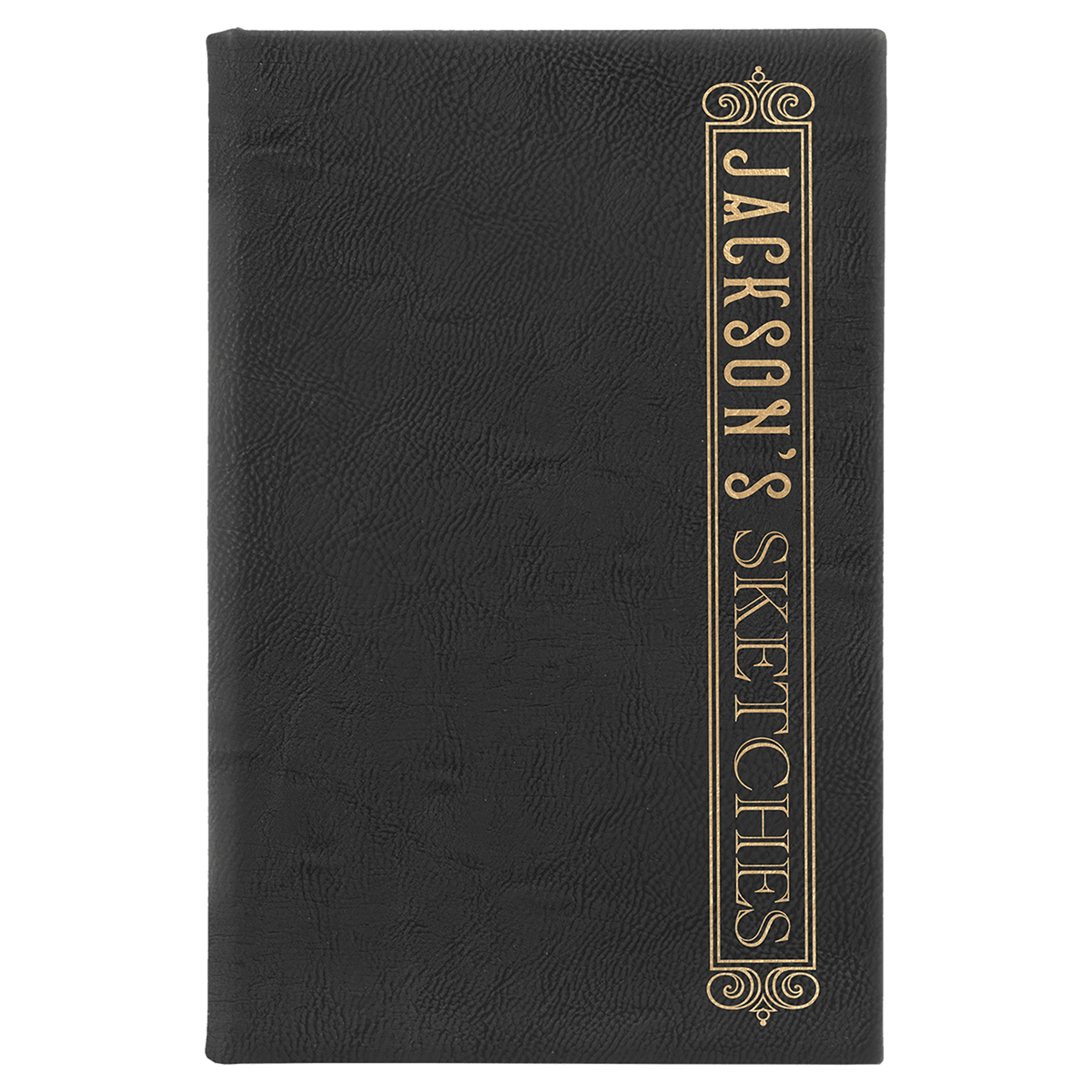 5 1/4" x 8 1/4" Laserable Leatherette Sketch Book with Unlined Notepad - Black/Gold