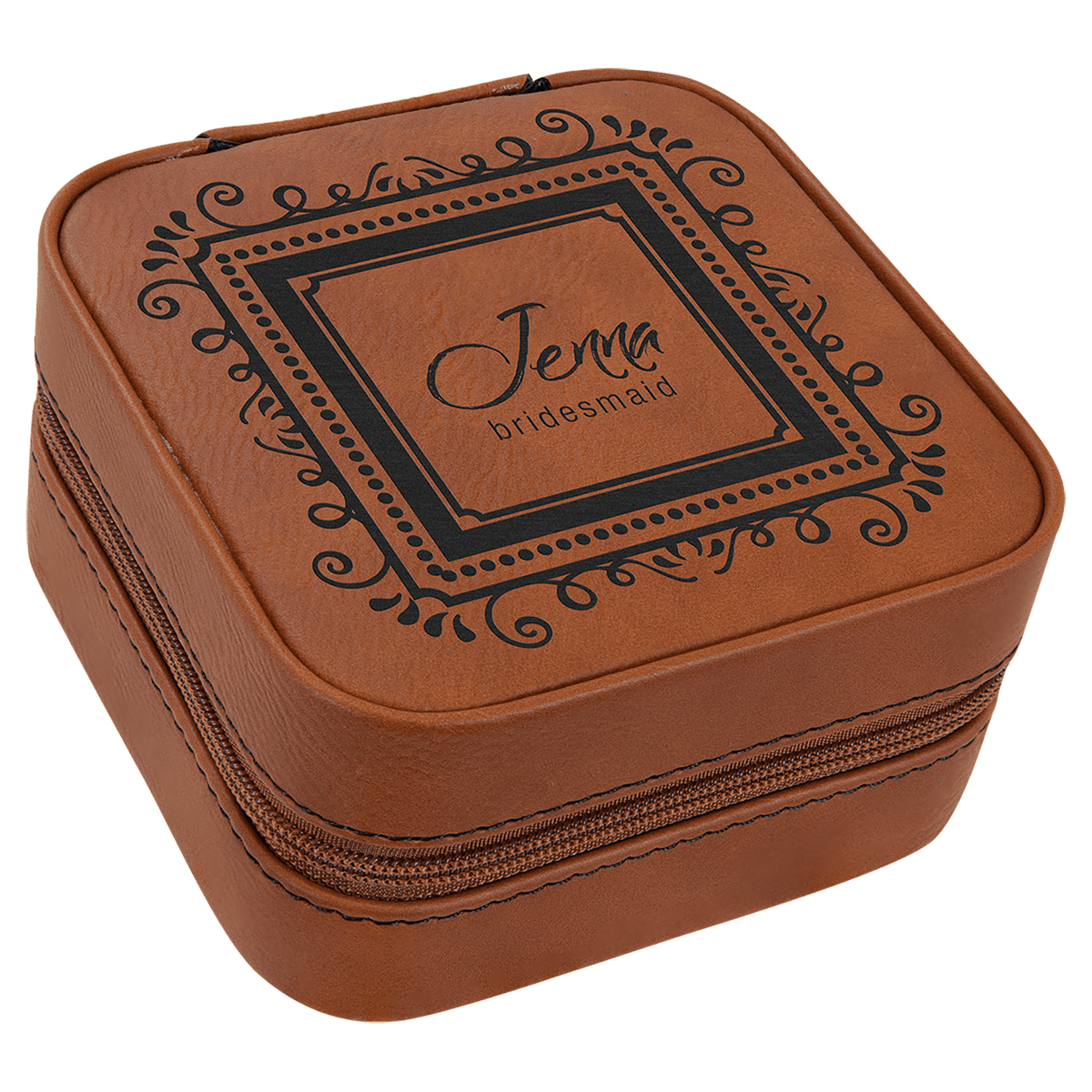 4" X 4" Laserable Leatherette Travel Jewelry Box with Tan Lining - Rawhide