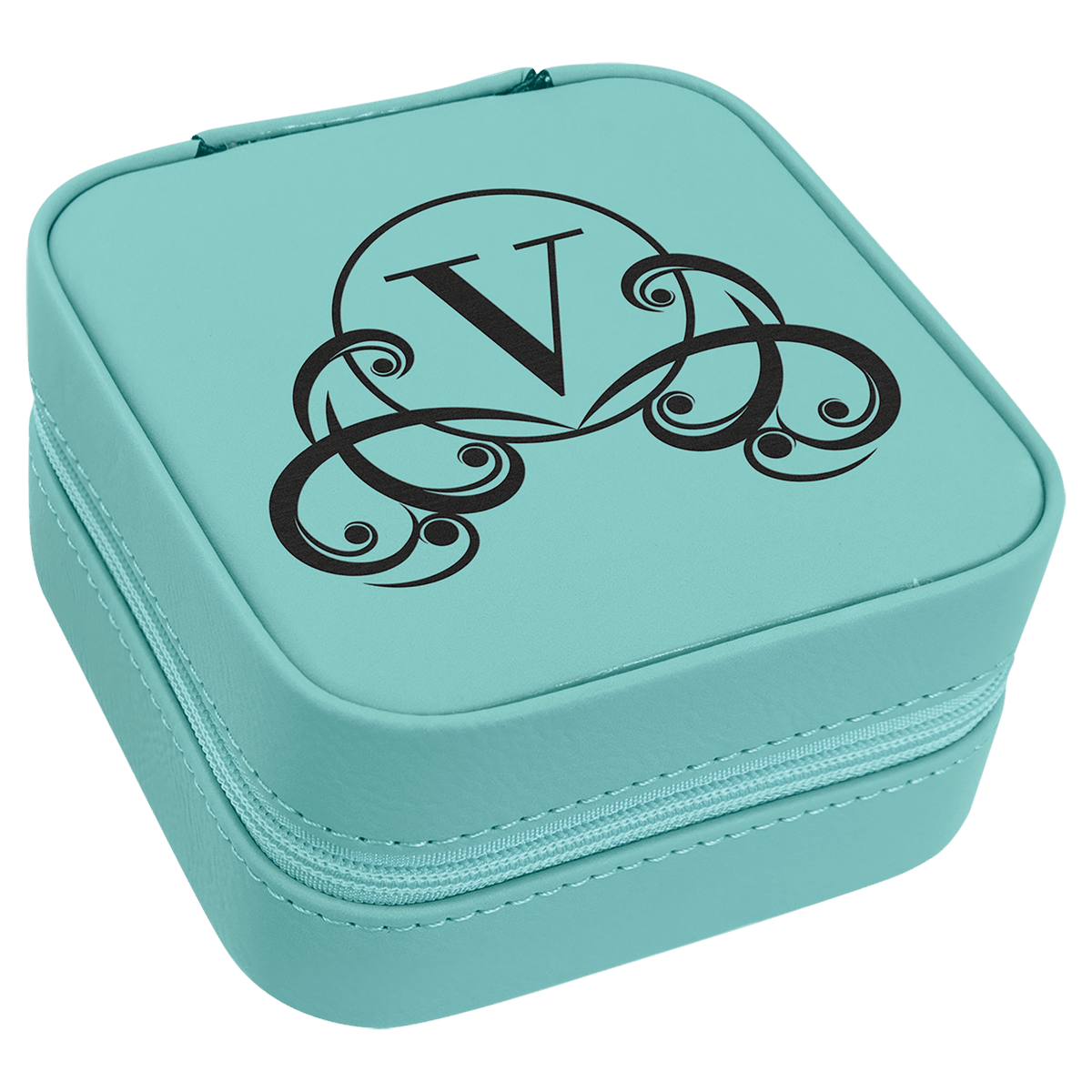 4" X 4" Laserable Leatherette Travel Jewelry Box with Tan Lining - Teal