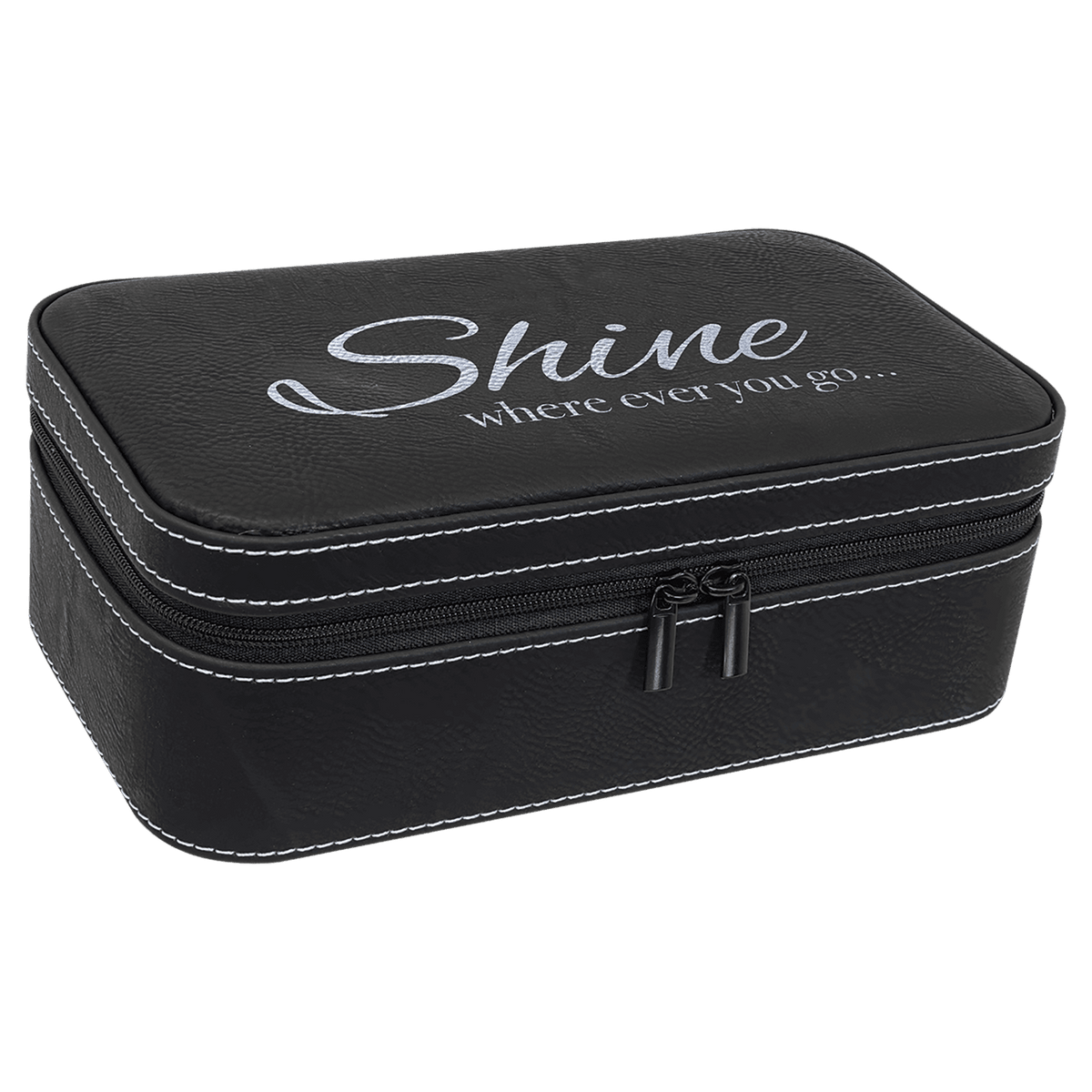 7 1/2" X 4 1/2" Laserable Leatherette Jewelry Box - Black/Silver