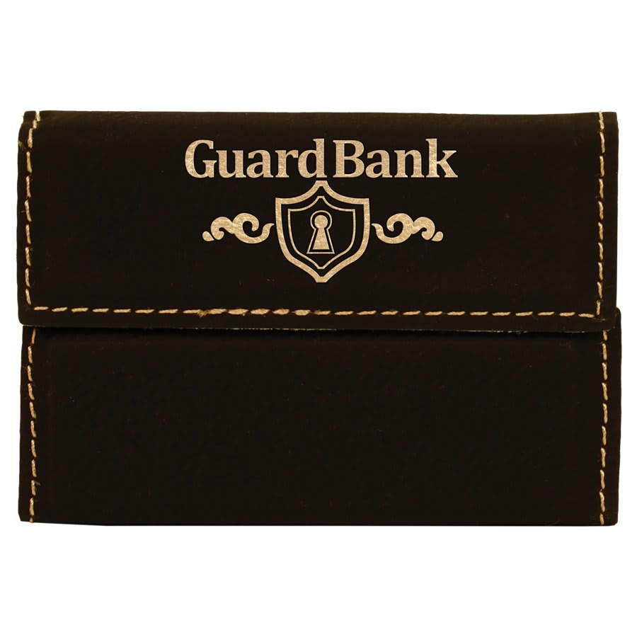 3 3/4" x 2 3/4" Laserable Leatherette Hard Business Card Holder - Black/Gold