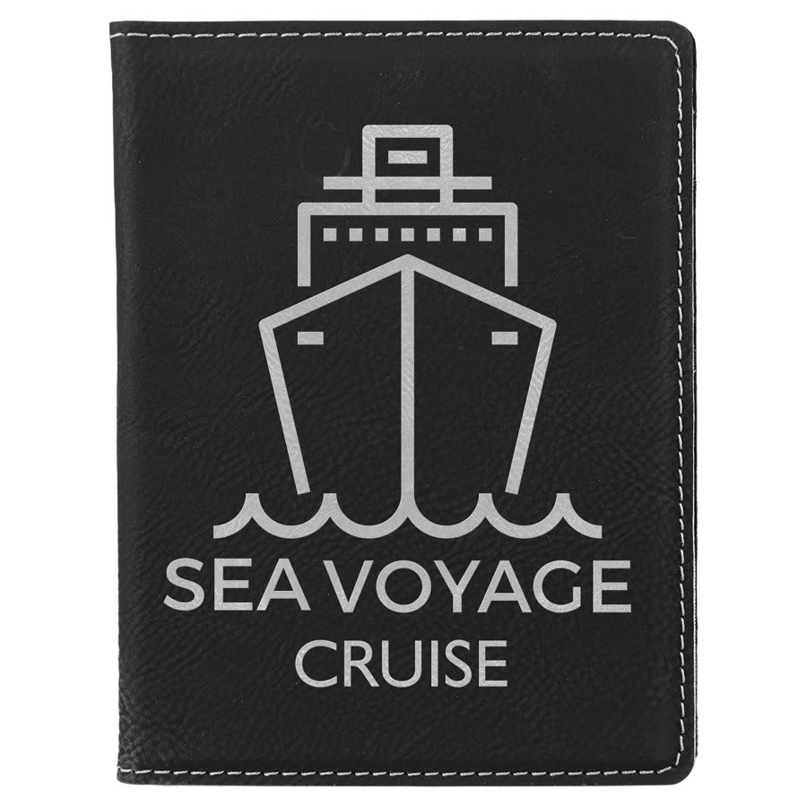 4 1/4" x 5 1/2" Laserable Leatherette Passport Holder - Black/Silver