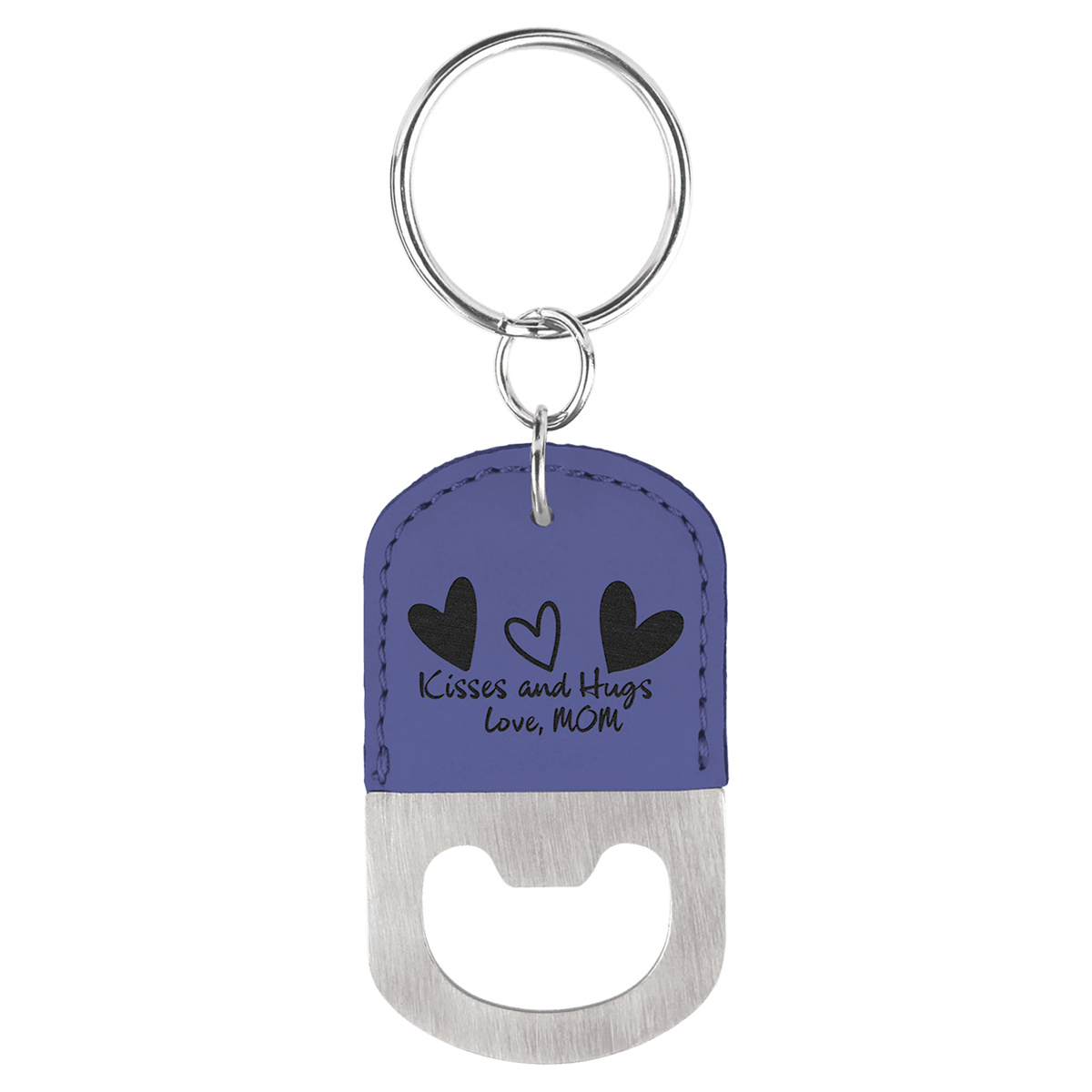 Purple Oval Laserable Leatherette Bottle Opener Keychain