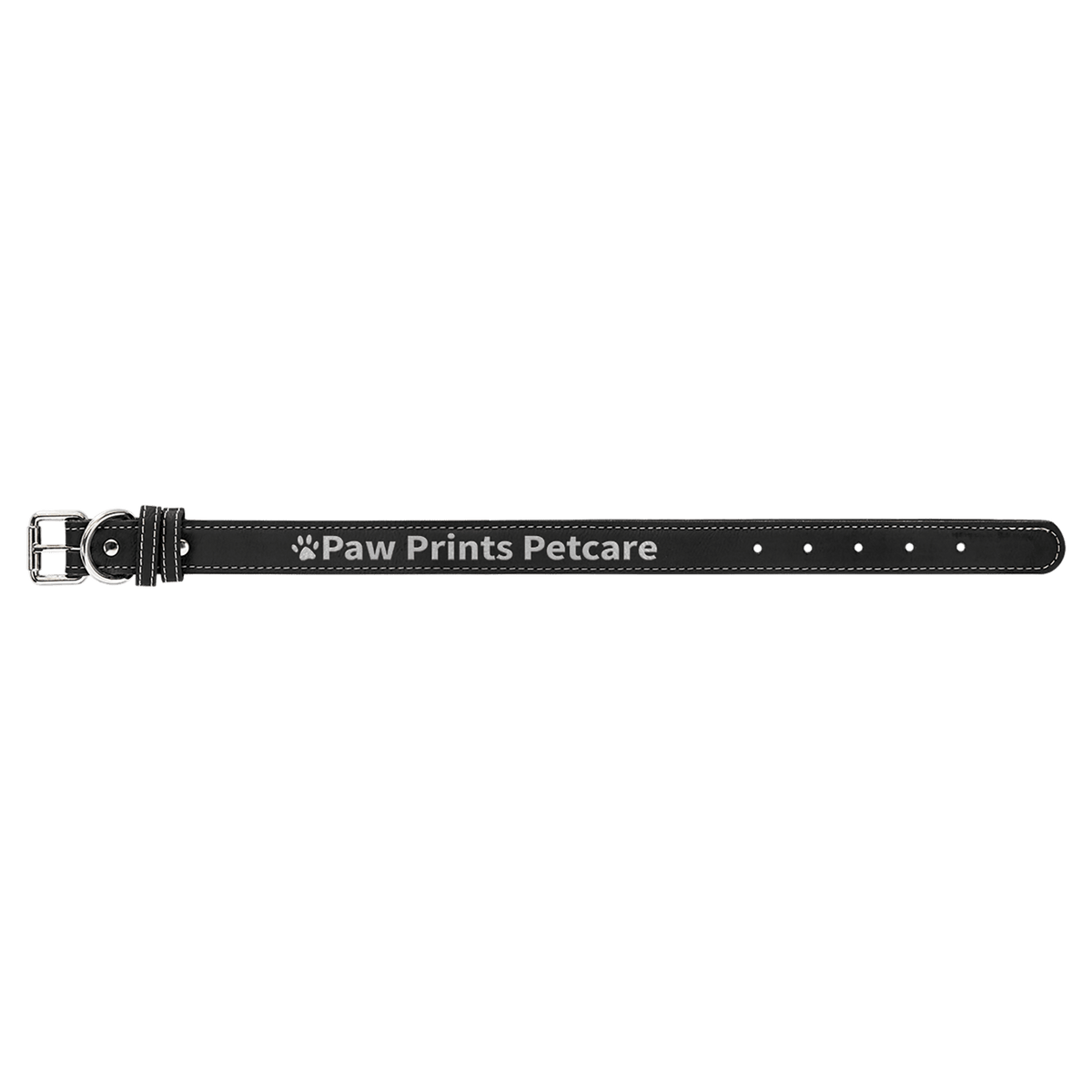 Medium 19" x 1" Engravable Leatherette Dog Collar - Black/Silver