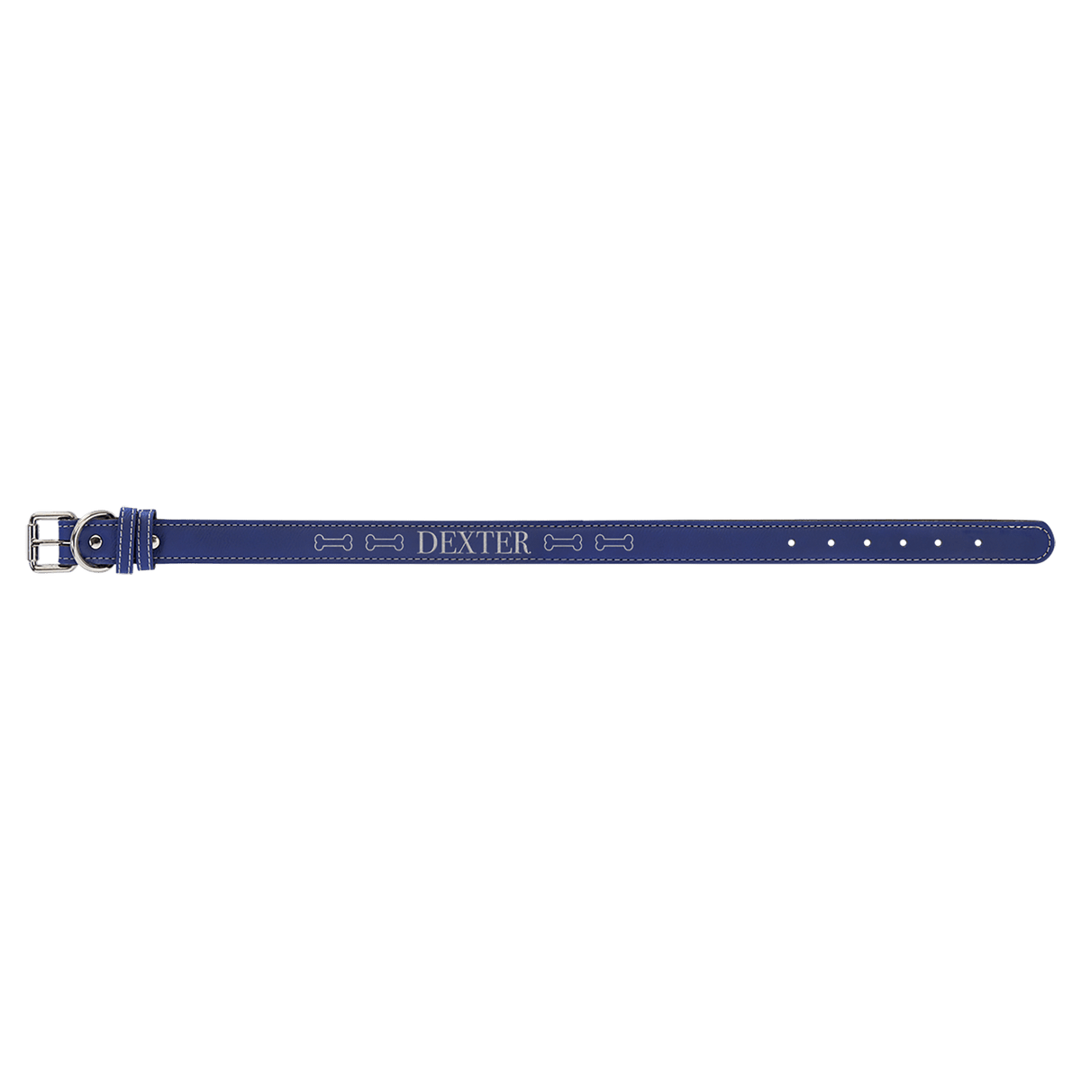 Extra Large 27" x 1 1/4" Engravable Leatherette Dog Collar - Blue/Silver