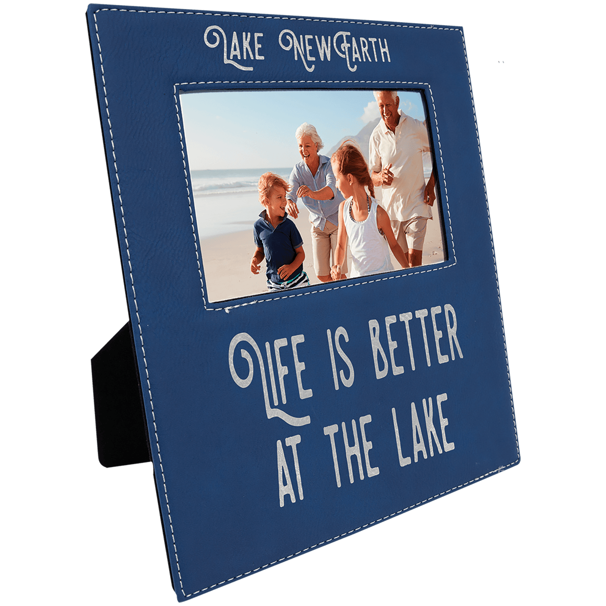 4" x 6" Leatherette Photo Frame with 4 1/4" x 7 7/8" Engraving Area - Blue/Silver