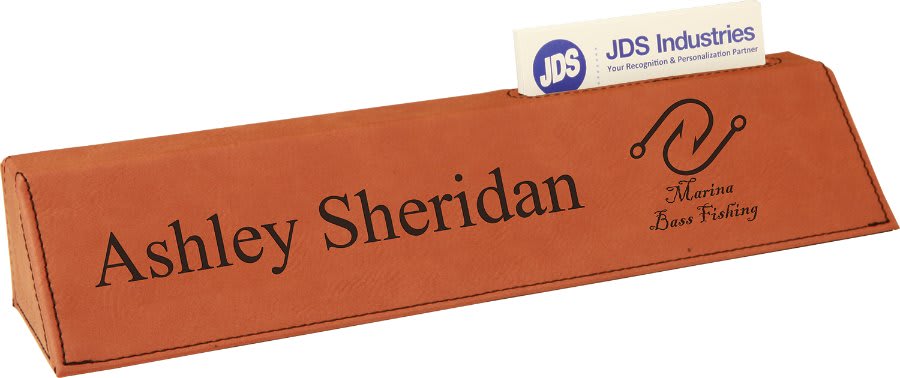 10 1/2" Laserable Leatherette Desk Wedge with Business Card Holder - Rawhide