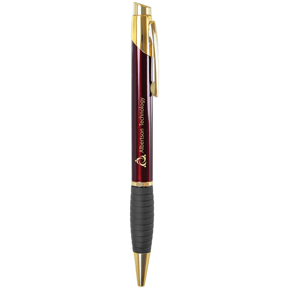 Gloss Brass Ballpoint Pen with Gripper - Burgundy