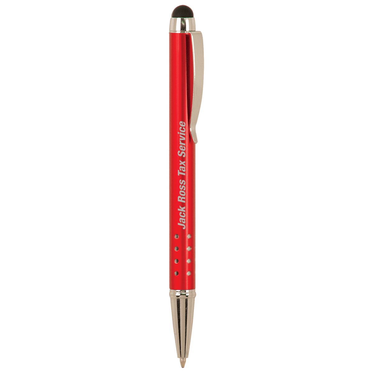 Laserable Pen with Silver Trim with Stylus - Red