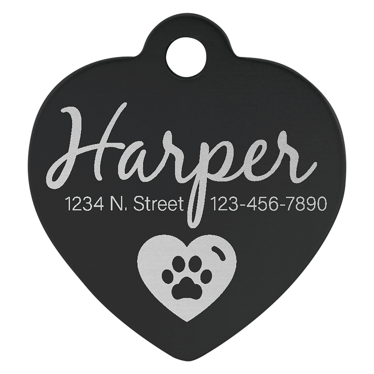 1" x 1" Laserable Anodized Aluminum Heart Pet Tag - Black