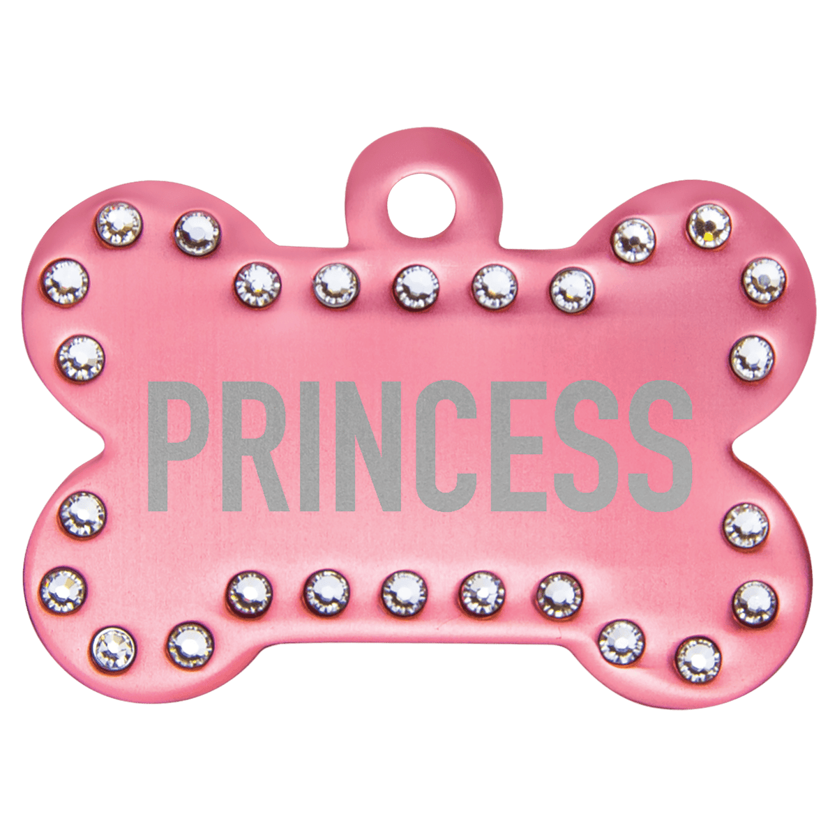 1 1/2" x 1" Engravable Crystal Bling Bone Pet Tag with Tab - Pink