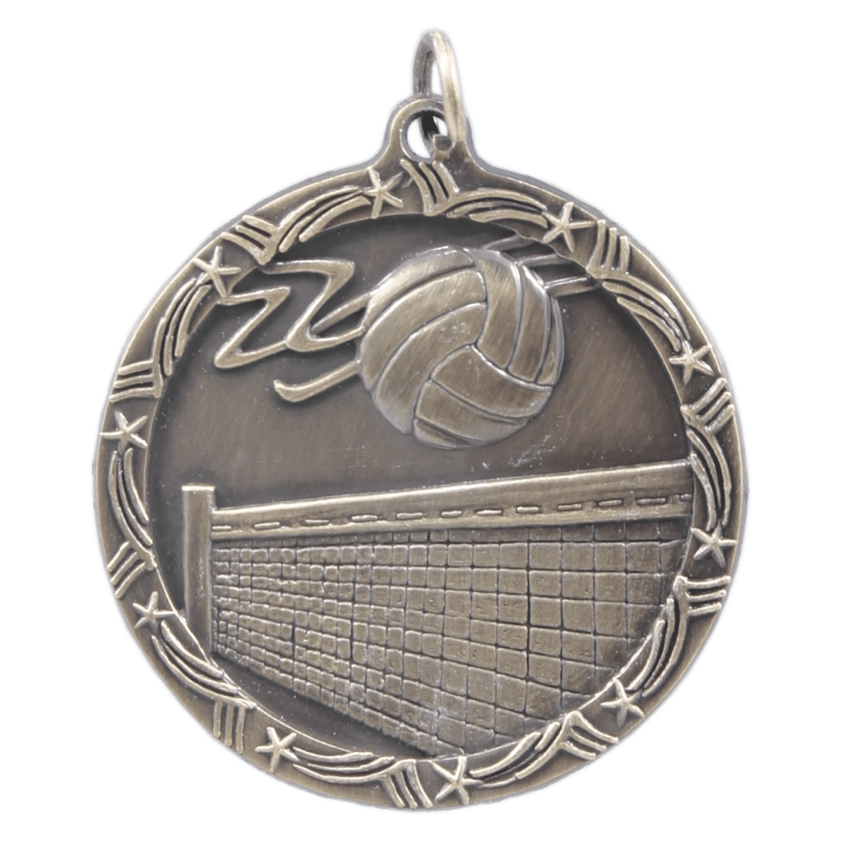 Antique Gold 1 3/4" Volleyball Shooting Star Medal