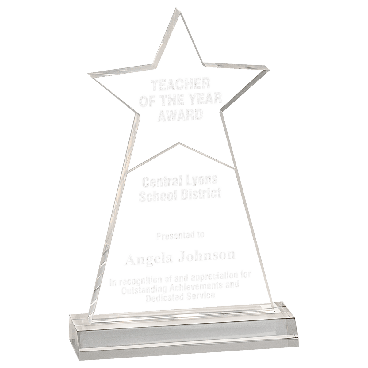 4 3/4" x 8" 4 3/4" x 8" Clear Star Obelisk Acrylic with 5 3/4" inch Base