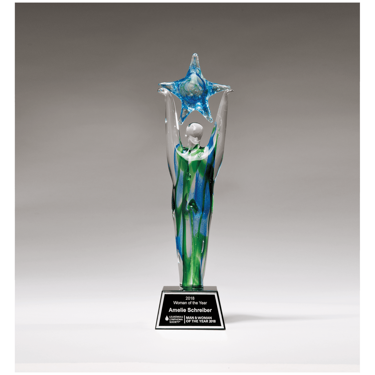 11 1/2" Star Achiever Art Glass on Black Glass Base with Black Laserable Aluminum Plate