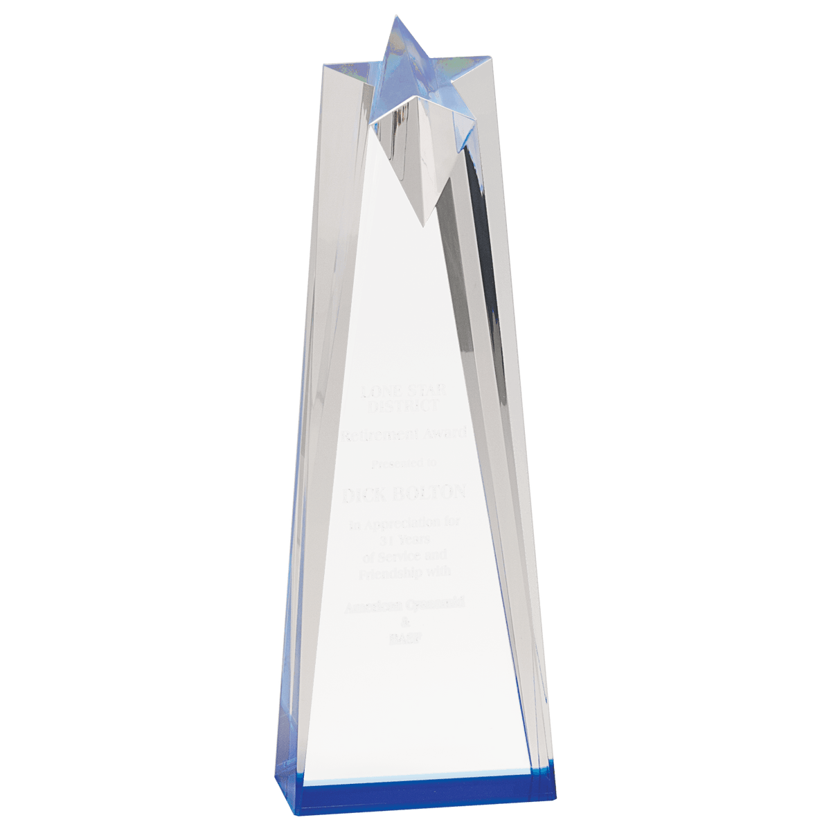 3 1/2" x 10" Blue Sculpted Star Acrylic Award