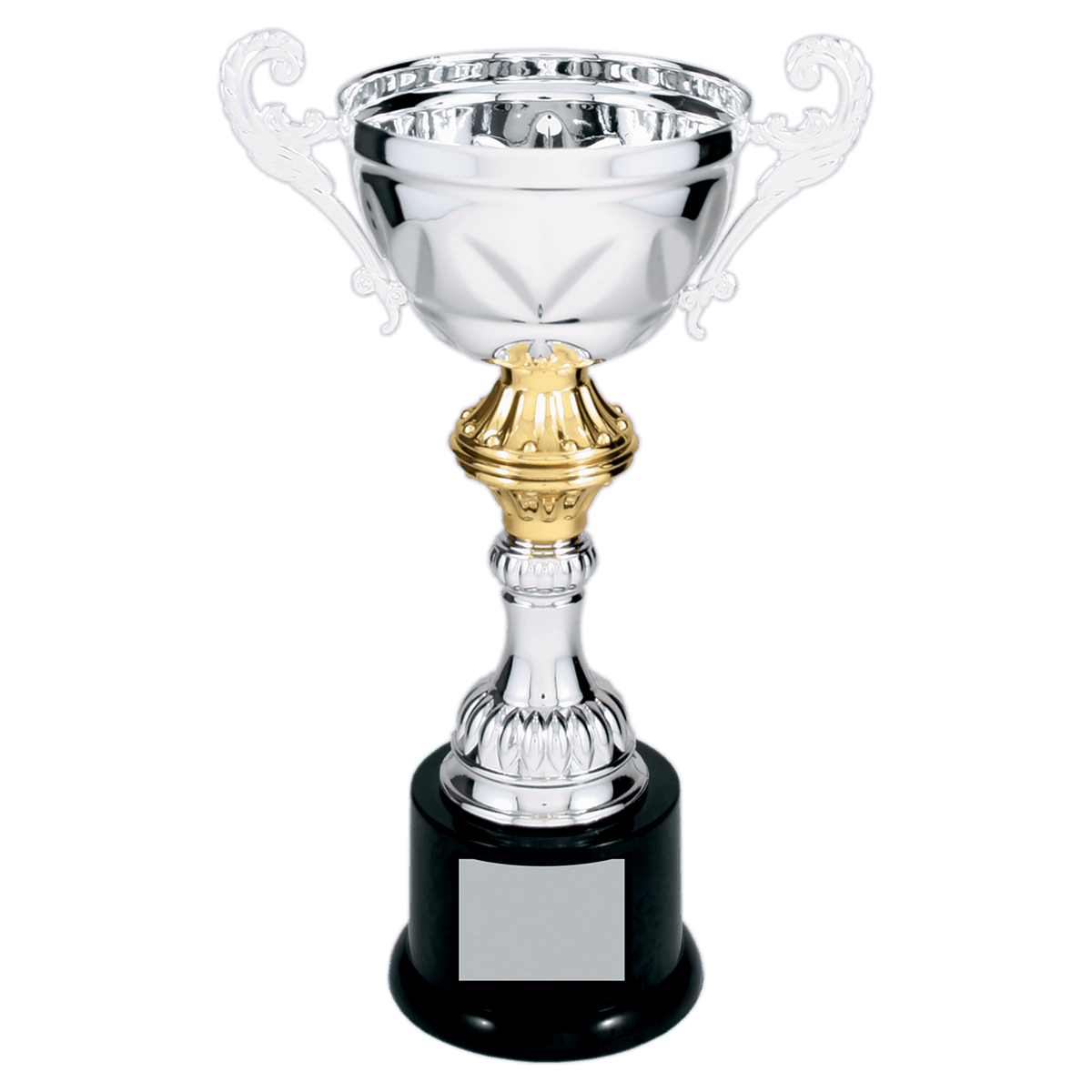Silver 10" Completed Metal Cup Trophy on Plastic Base