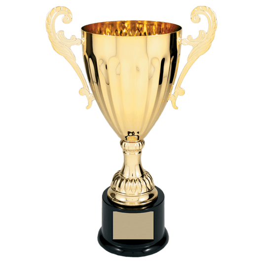 Gold 12" Completed Metal Cup Trophy on Plastic Base