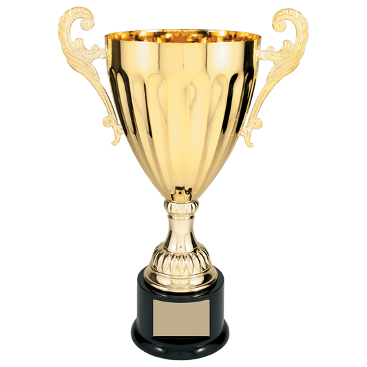 Gold 2 14 1/2" Completed Metal Cup Trophy on Plastic Base