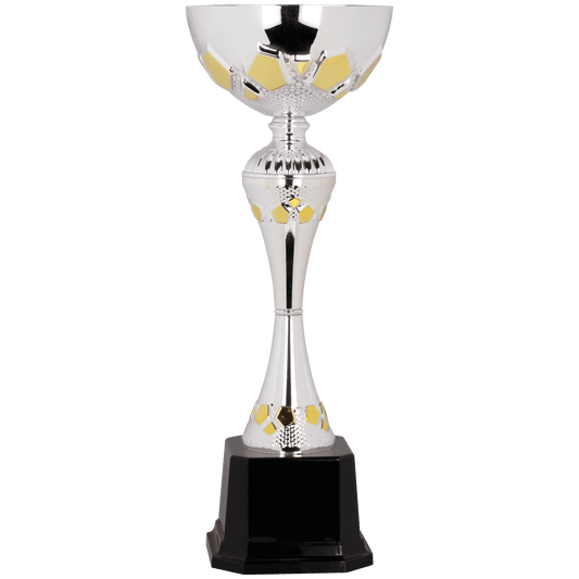 Silver/Gold 14 1/2" Completed Metal Cup Trophy on Plastic Base